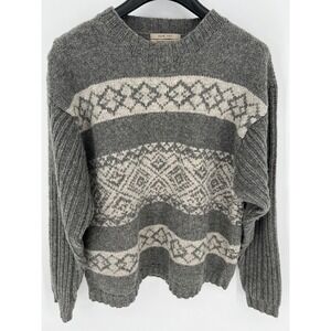 NORTHERN APPAREL‎ Sweater Mens L Grey Hand Knit 100% Shetland Wool Fair Isle
